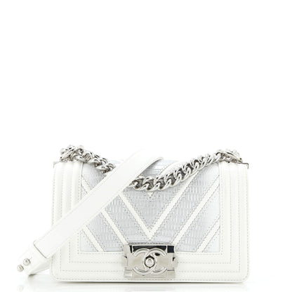 Boy Flap Bag Chevron Lizard with Leather Small