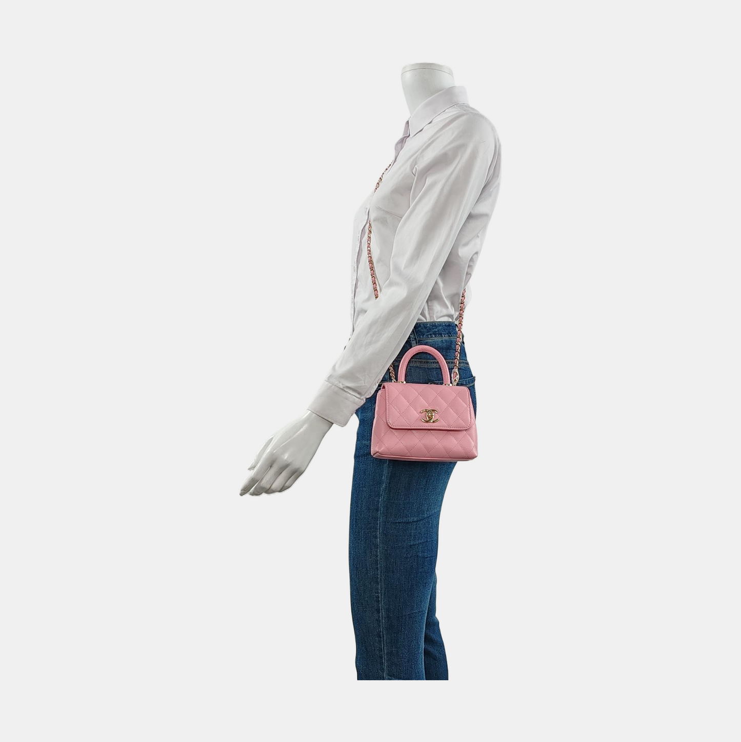 Chanel Coco Handle Super Mini Pink Caviar Leather Gold Hardware Crossbody Bag