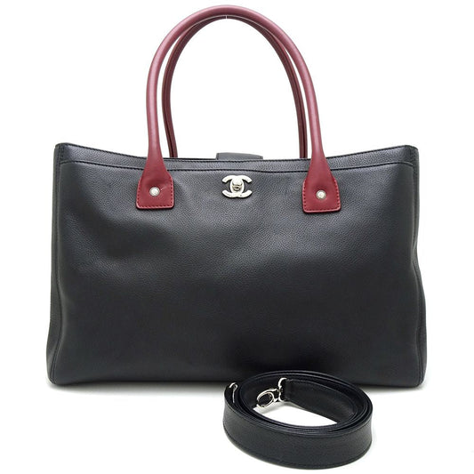 Chanel Executive Tote 2Way Bag Calf Black Bordeaux