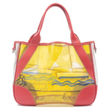 Prada Vinyl Leather Print Tote Bag Beach Bag Clear Red