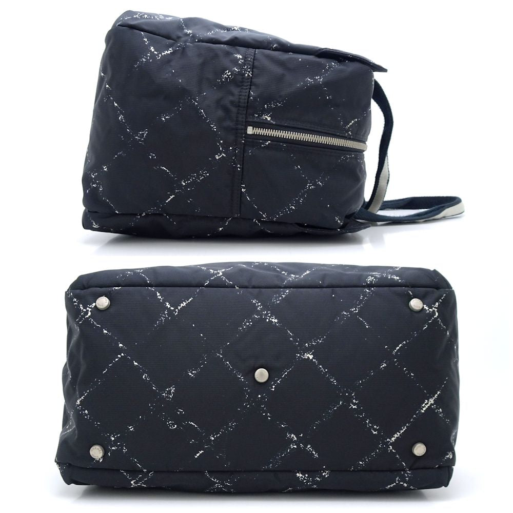Chanel Mini Boston Handbag Travel Line Nylon Canvas Black