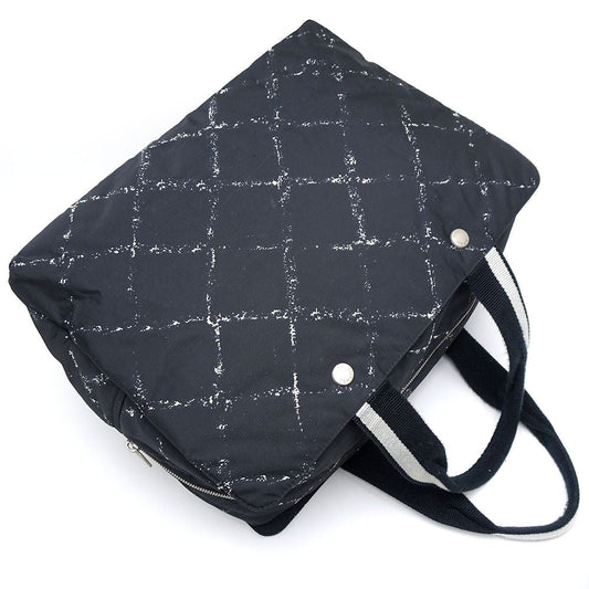 Chanel Mini Boston Handbag Travel Line Nylon Canvas Black