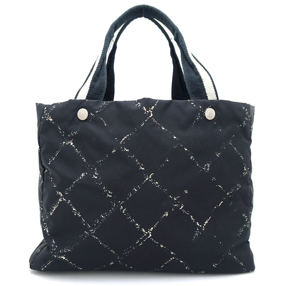 Chanel MM Tote Bag Travel Line Nylon Canvas Black