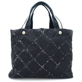 Chanel MM Tote Bag Travel Line Nylon Canvas Black