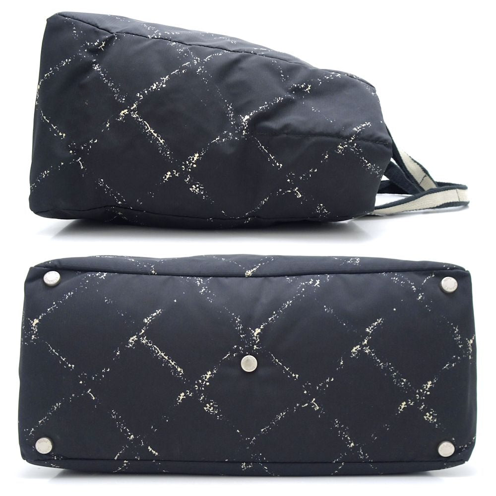 Chanel MM Tote Bag Travel Line Nylon Canvas Black