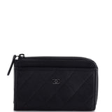 CHANEL So Black Zip Around Card Holder Quilted Lambskin