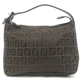FENDI Zucchino Canvas Leather Hand Bag Brown Black