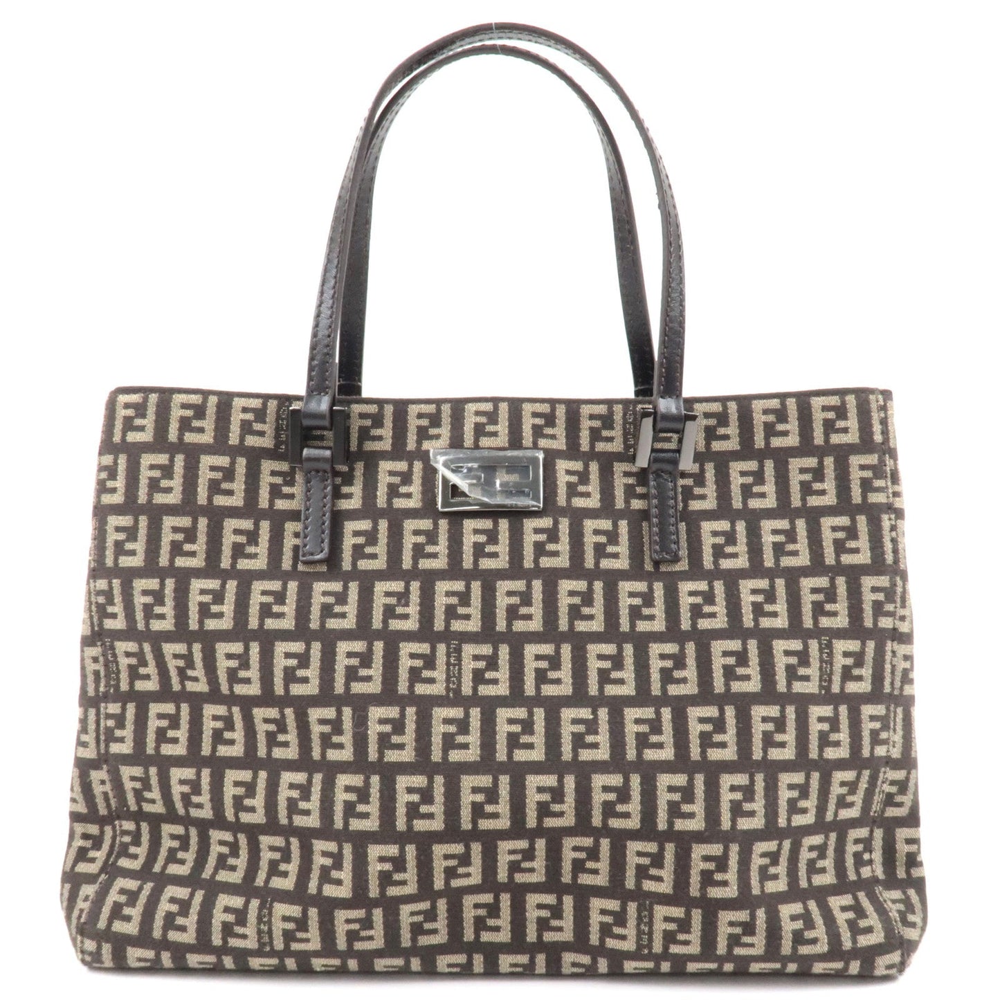 FENDI Zucchino Canvas Leather Hand Bag Beige Brown 8BH132