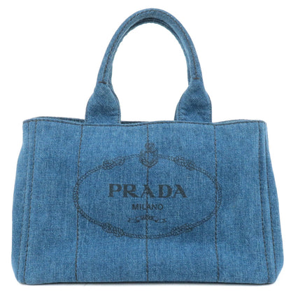 Prada Logo Canapa Denim Tote Bag Hand Bag Blue B1877B