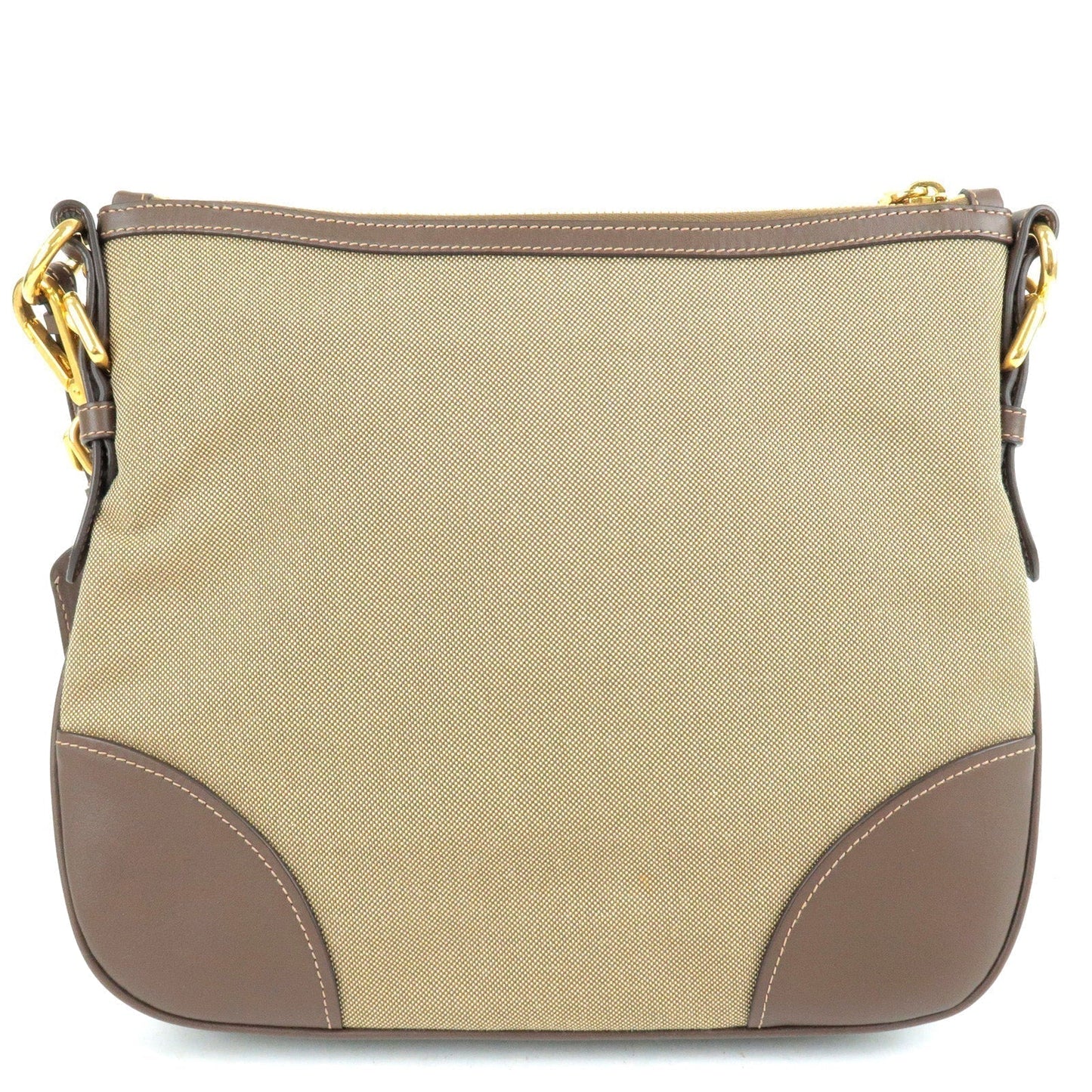Prada Logo Jacquard Leather Shoulder Bag Beige Brown BT867A
