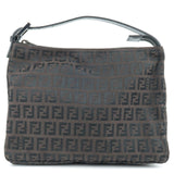 FENDI Zucchino Canvas Leather Hand Bag Pouch Dark Brown 8N0005