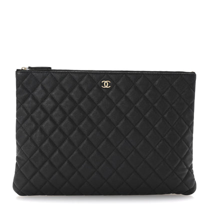 Amelia Caviar Quilted Large Cosmetic Case Black