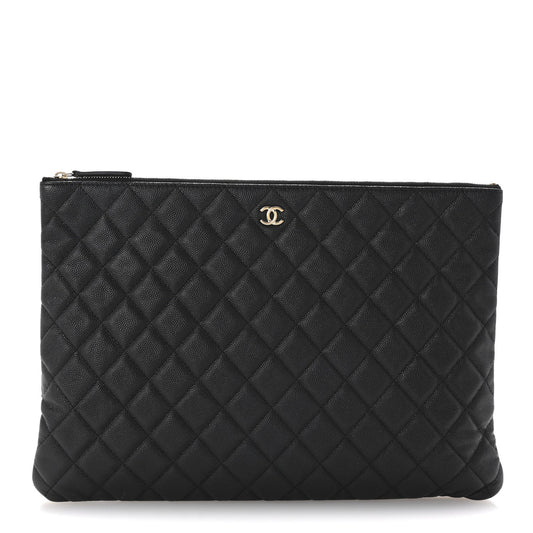 Amelia Caviar Quilted Large Cosmetic Case Black
