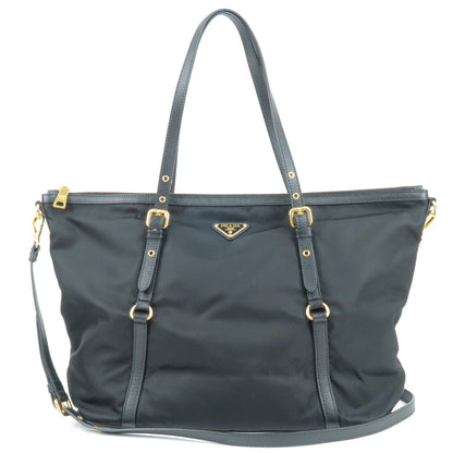 Prada Logo Nylon Leather 2Way Bag Tote Bag NERO Black BR4253