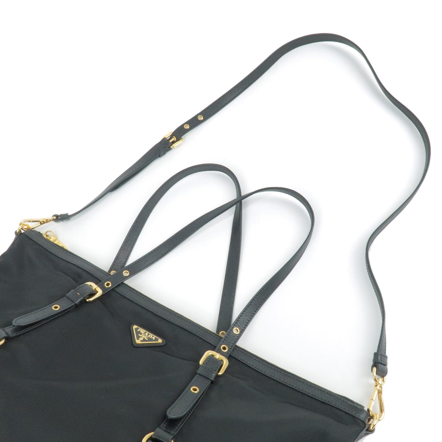 Prada Logo Nylon Leather 2Way Bag Tote Bag NERO Black BR4253