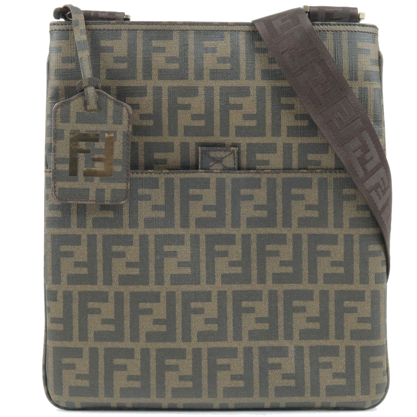 FENDI Zucca Print PVC Shoulder Bag Khaki Black 7VA207
