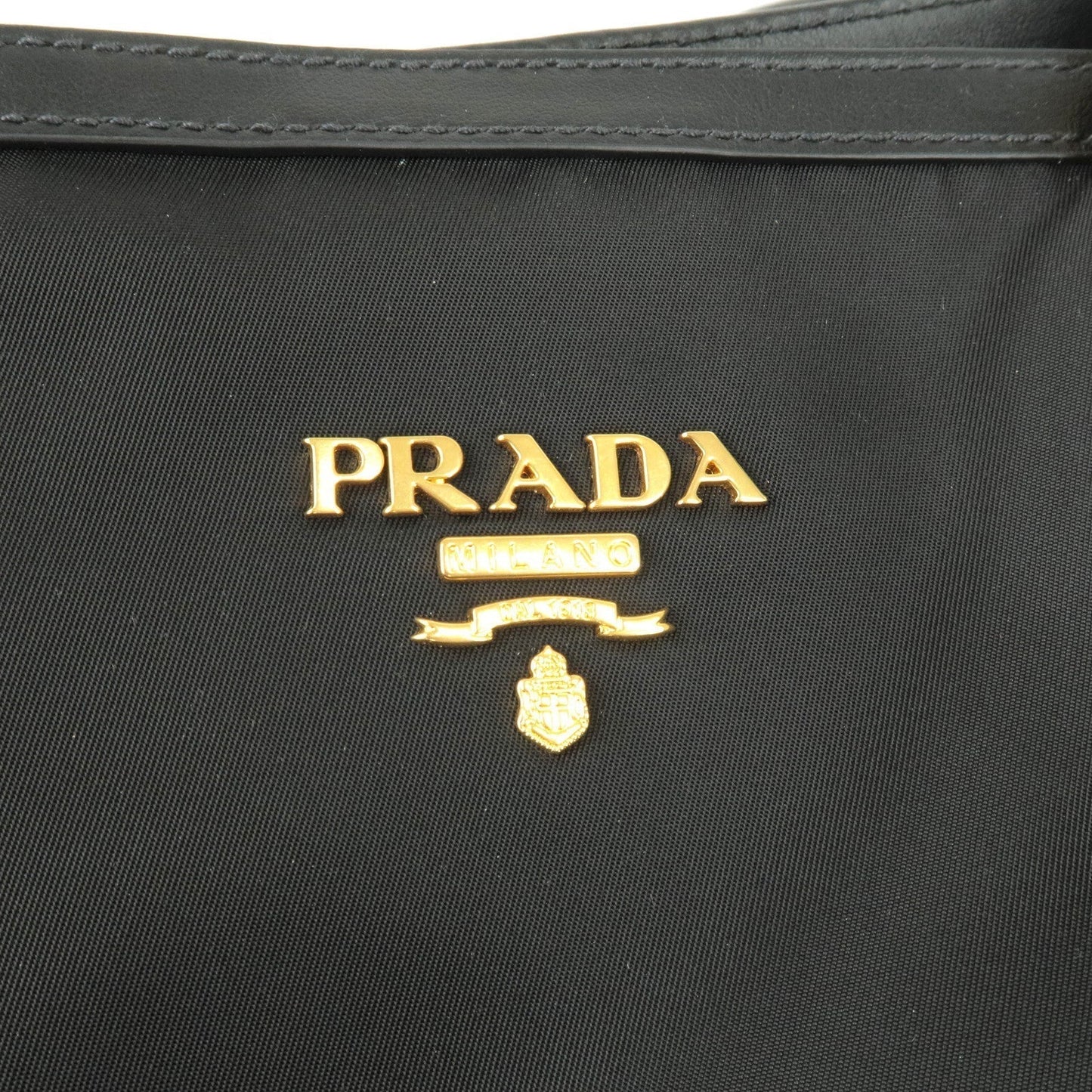 Prada Logo Nylon Leather Tote Bag Hand Bag NERO Black 1BG159