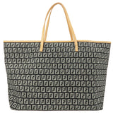 FENDI Zucchino Canvas Leather Tote Bag Black Beige 8BH005