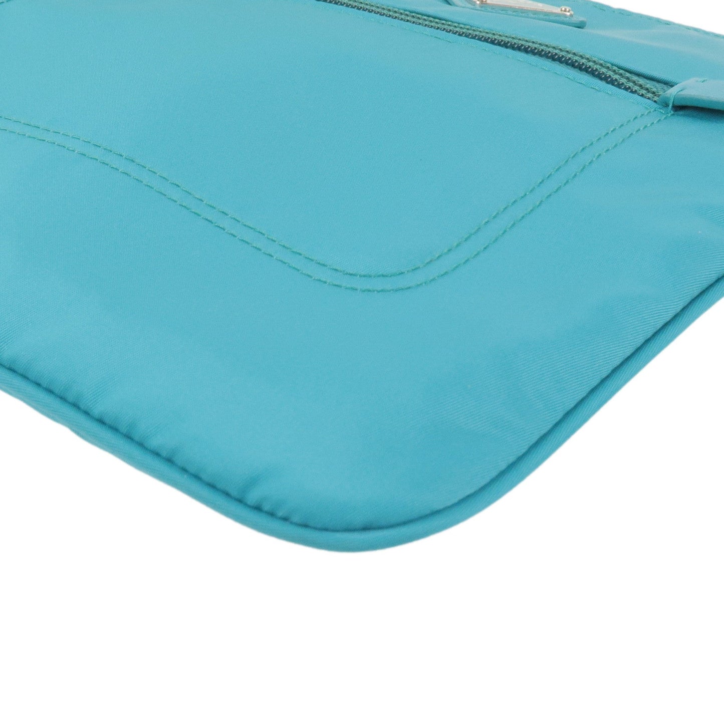 Prada Logo Nylon Leather Shoulder Bag Turquoise Blue BT0716
