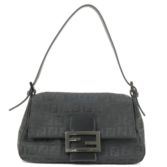 FENDI Zucchino Canvas Leather Mamma Bucket Hand Bag Black 8BR180