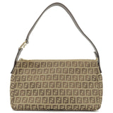 FENDI Zucchino Canvas Leather Shoulder Bag Beige Brown 8BR444