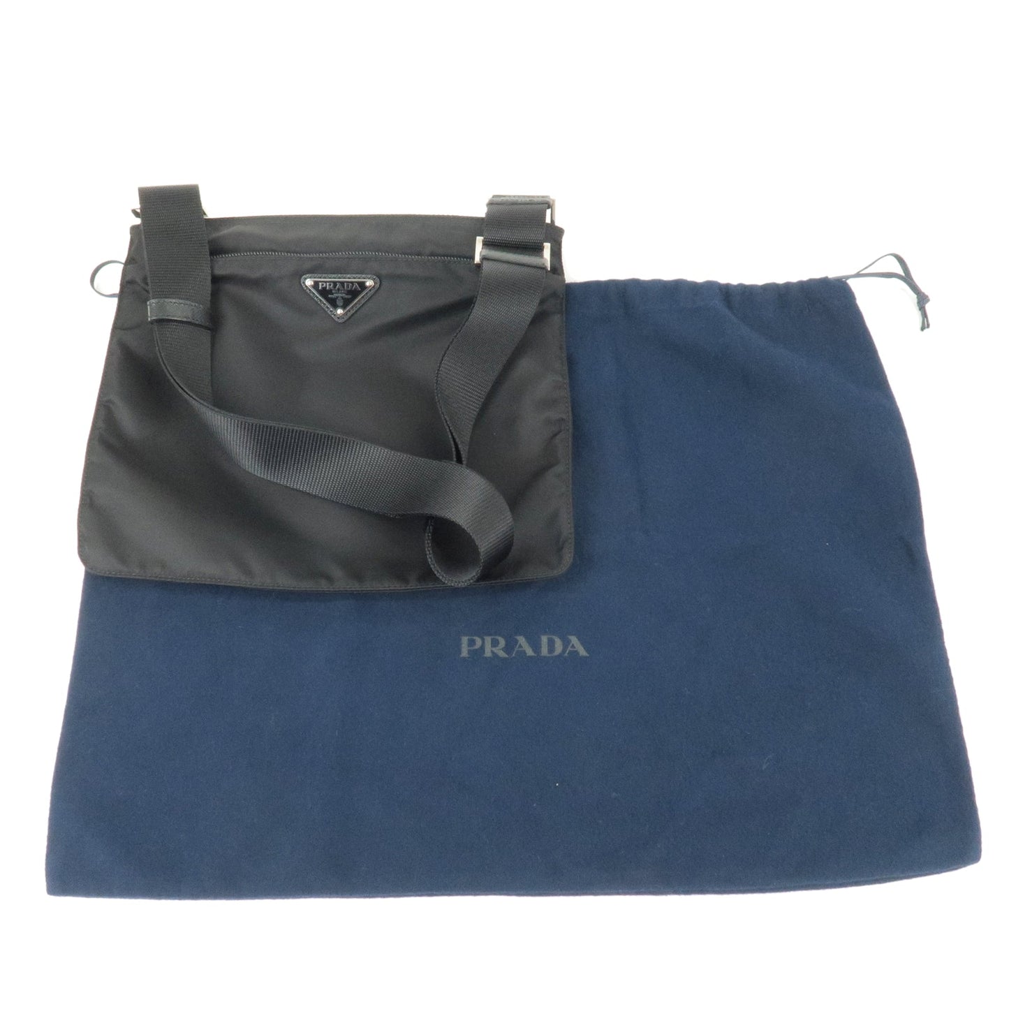 Prada Logo Nylon Leather Shoulder Bag Crossbody Bag NERO Black
