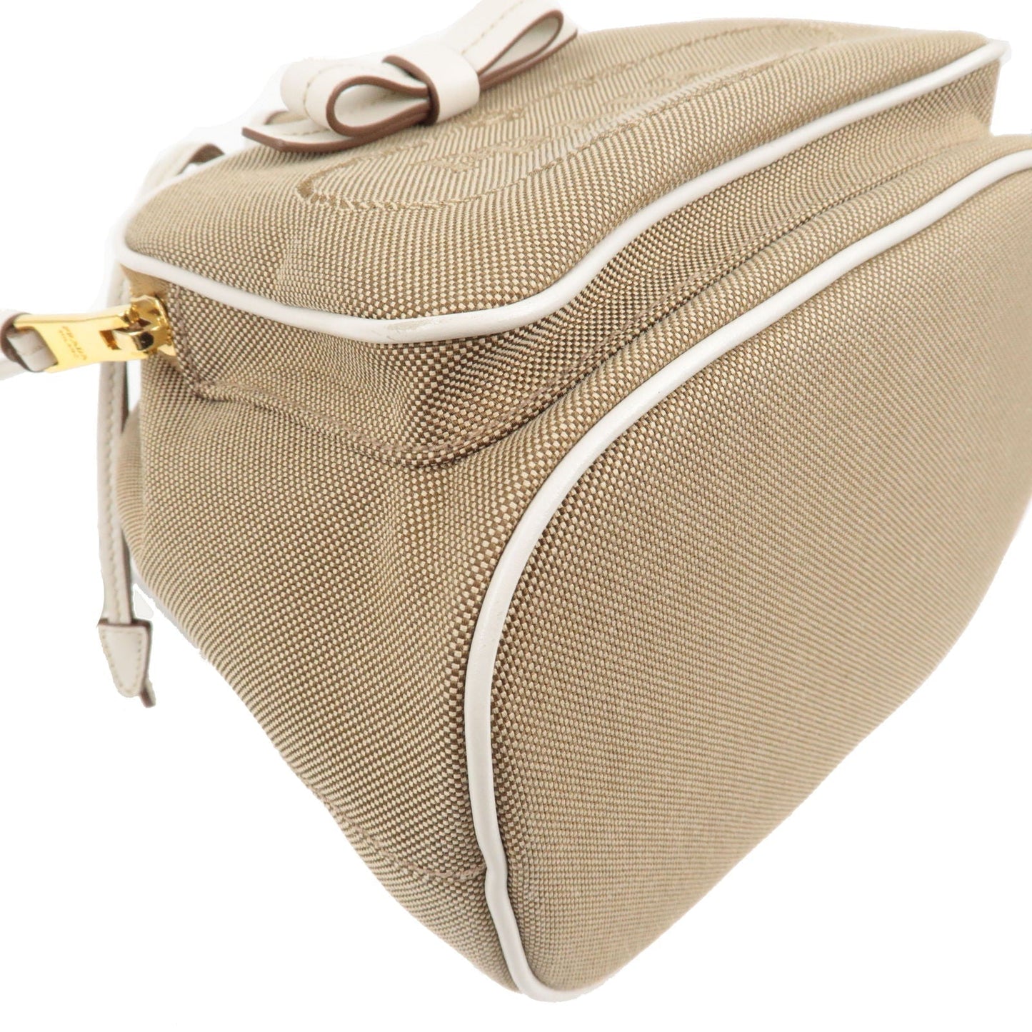 Prada Logo Jacquard Leather 2Way Bag Hand Bag Beige 1BH038