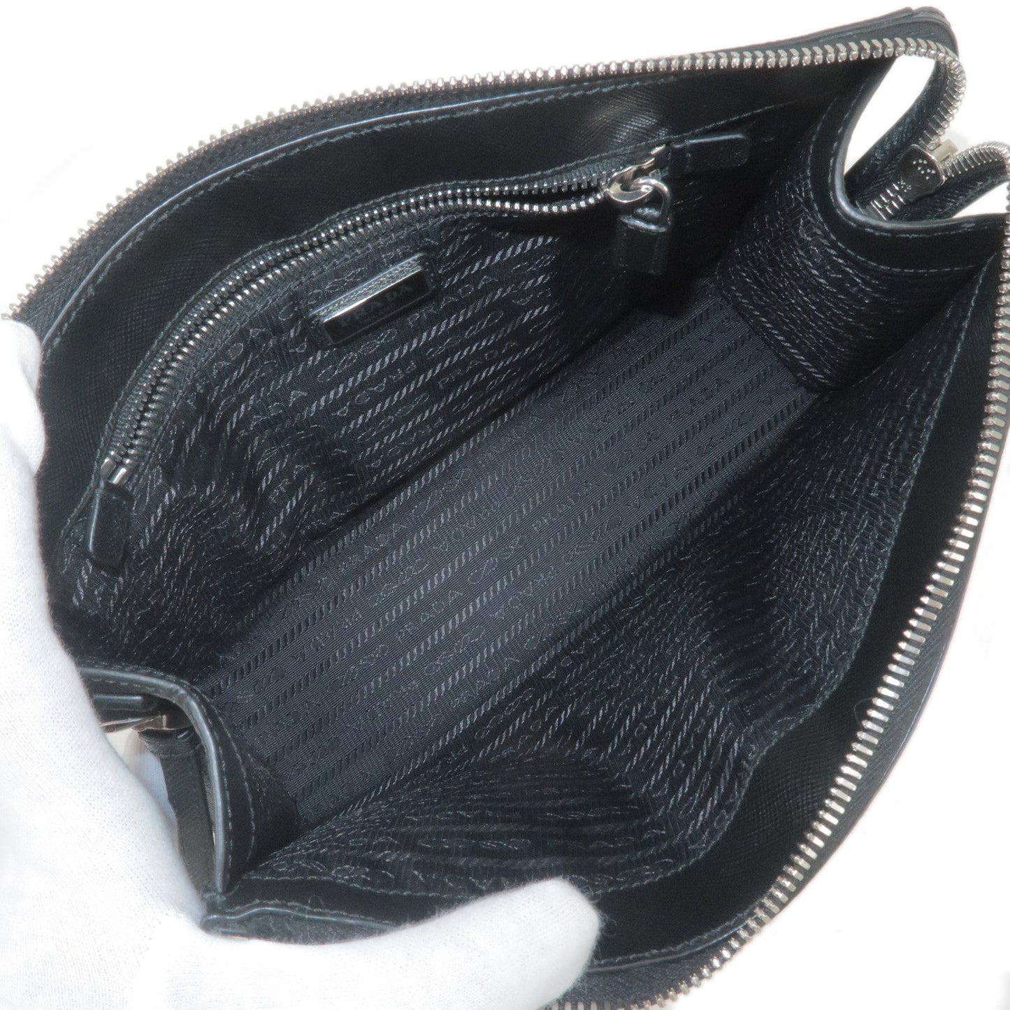Prada Logo Leather Second Bag Clutch Bag NERO Black 2NE009