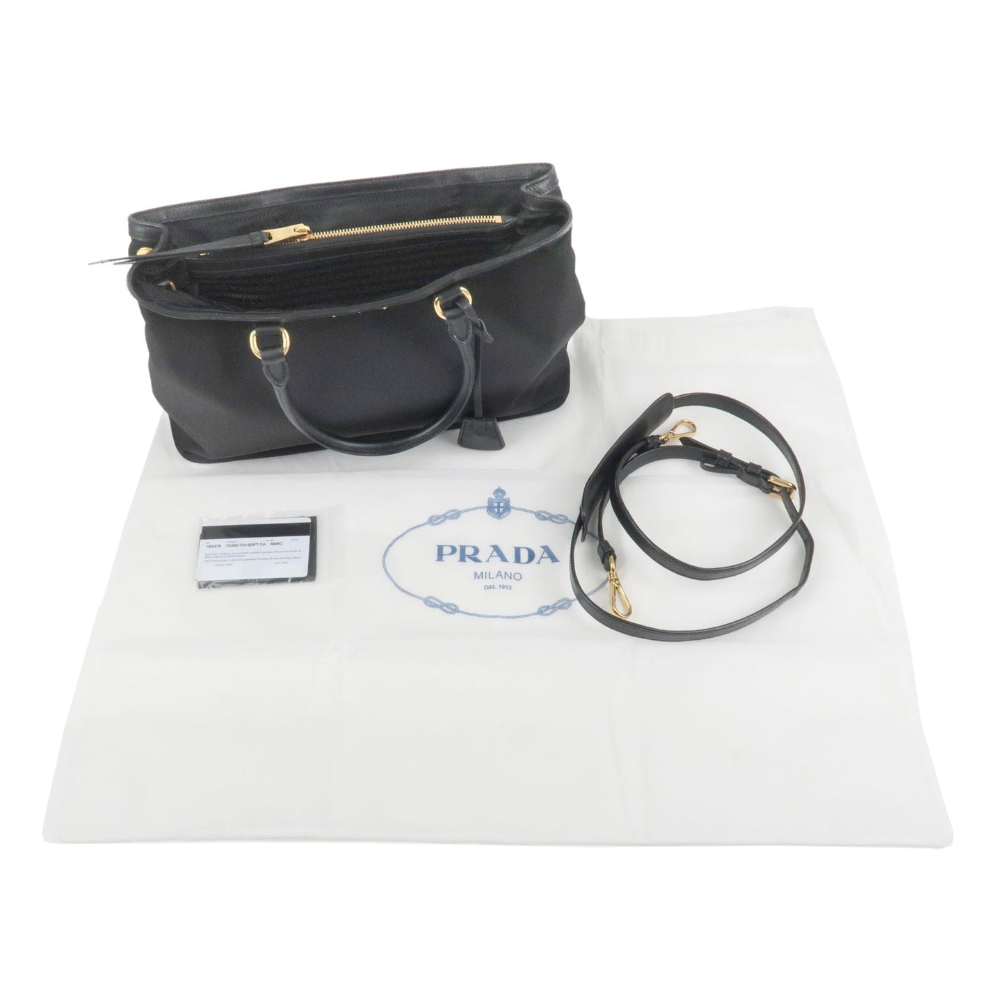 Prada Logo Nylon Leather 2Way Bag Hand Bag NERO Black 1BA579