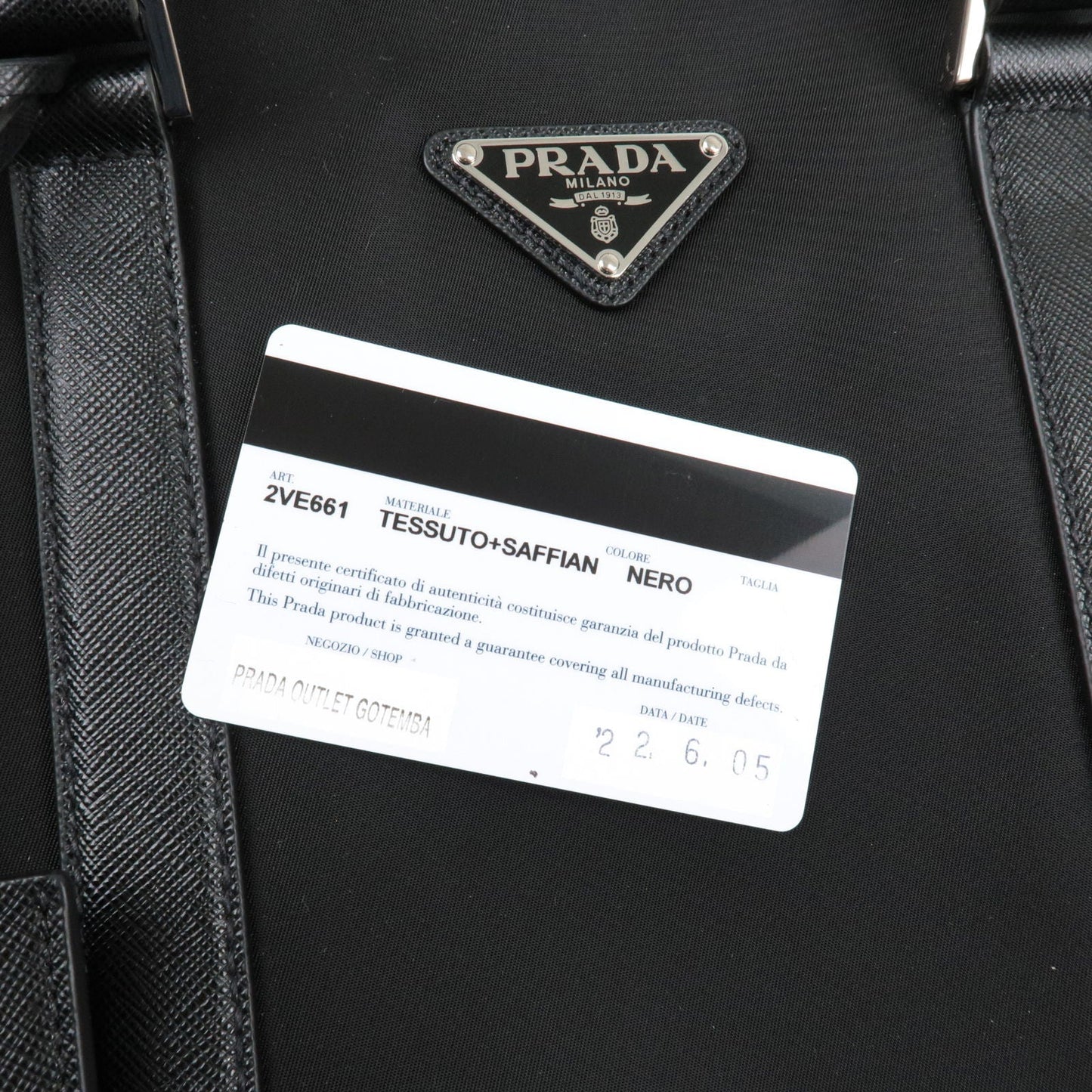 Prada Logo Nylon Leather Business Bag Brief Case Black 2VE661