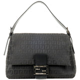 FENDI Zucchino Mamma Baguette Canvas Leather Hand Bag Black 8BR001