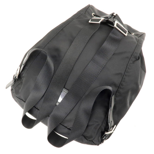 Prada Logo Nylon Leather Back Pack Ruck Sack Bag Nero Black