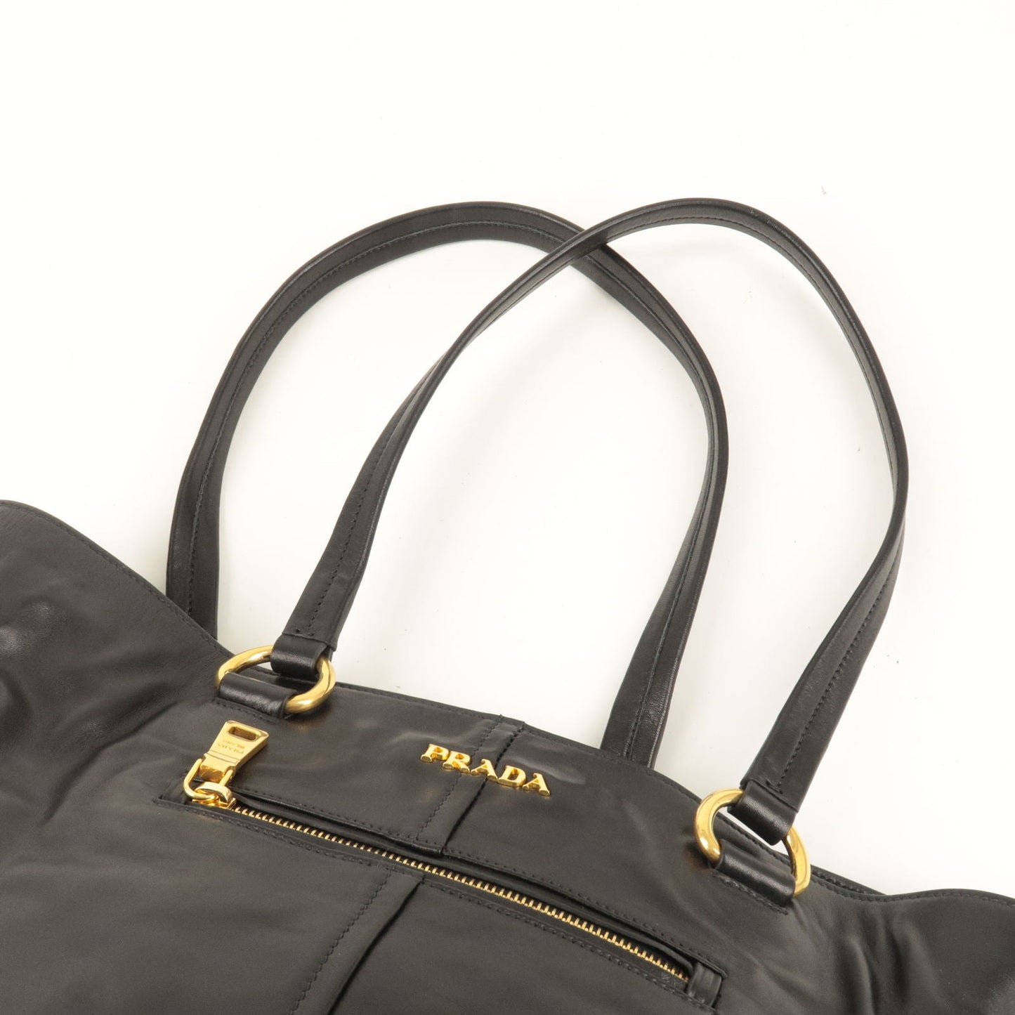 Prada Logo Leather Tote Bag NERO Black Gold Hardware BR4360