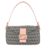 FENDI Zucchino Mamma Baguette Canvas Leather Bag Black Pink 8BR003
