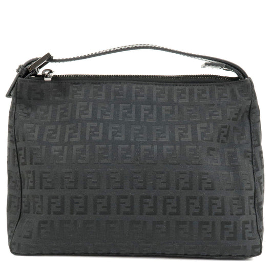 FENDI Zucchino Canvas Leather Hand Bag Mini Bag Black 8N0005