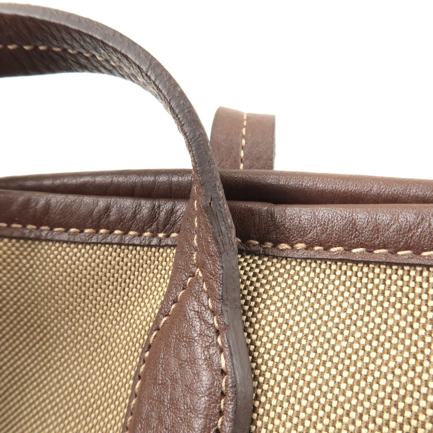 Prada Logo Jacquard Leather Tote Bag Hand Bag Beige Brown