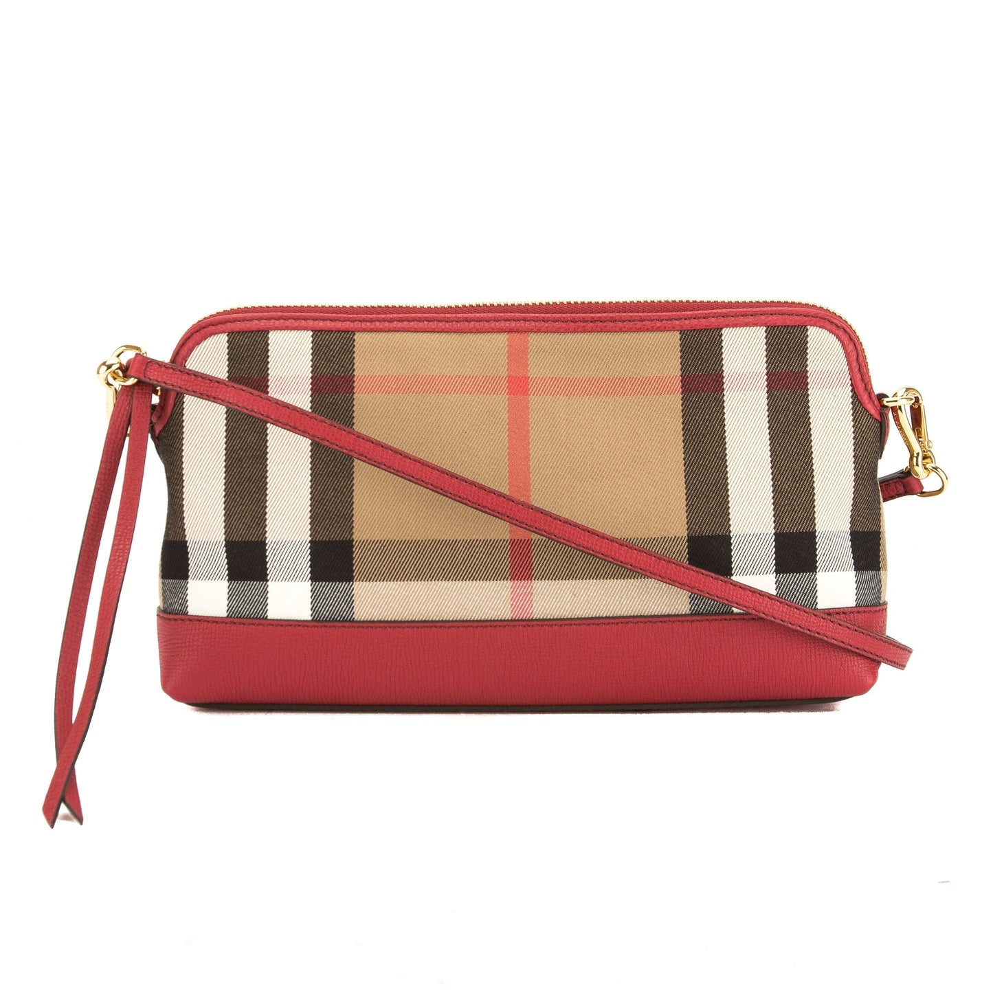 Burberry Mahogany Red Leather and Ho  Check Abingdon Clutch Bag (3647006)