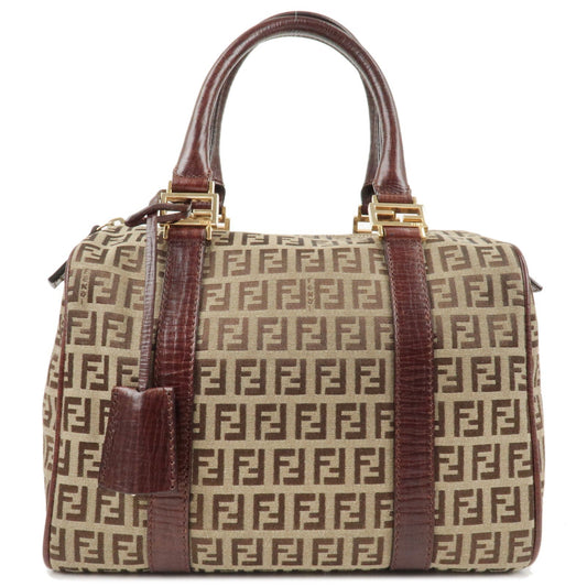 FENDI Zucchino Canvas Leather Boston Bag Brown Beige 8BL068