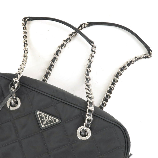 Prada Nylon Leather Quilting Chain Shoulder Bag Black 1BB903