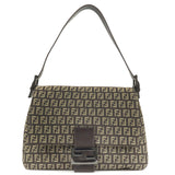 FENDI Zucchino Mamma Baguette Canvas Leather Bag Brown 8BR001