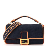 Amelia Denim Large Baguette Blue Arancio Fluo