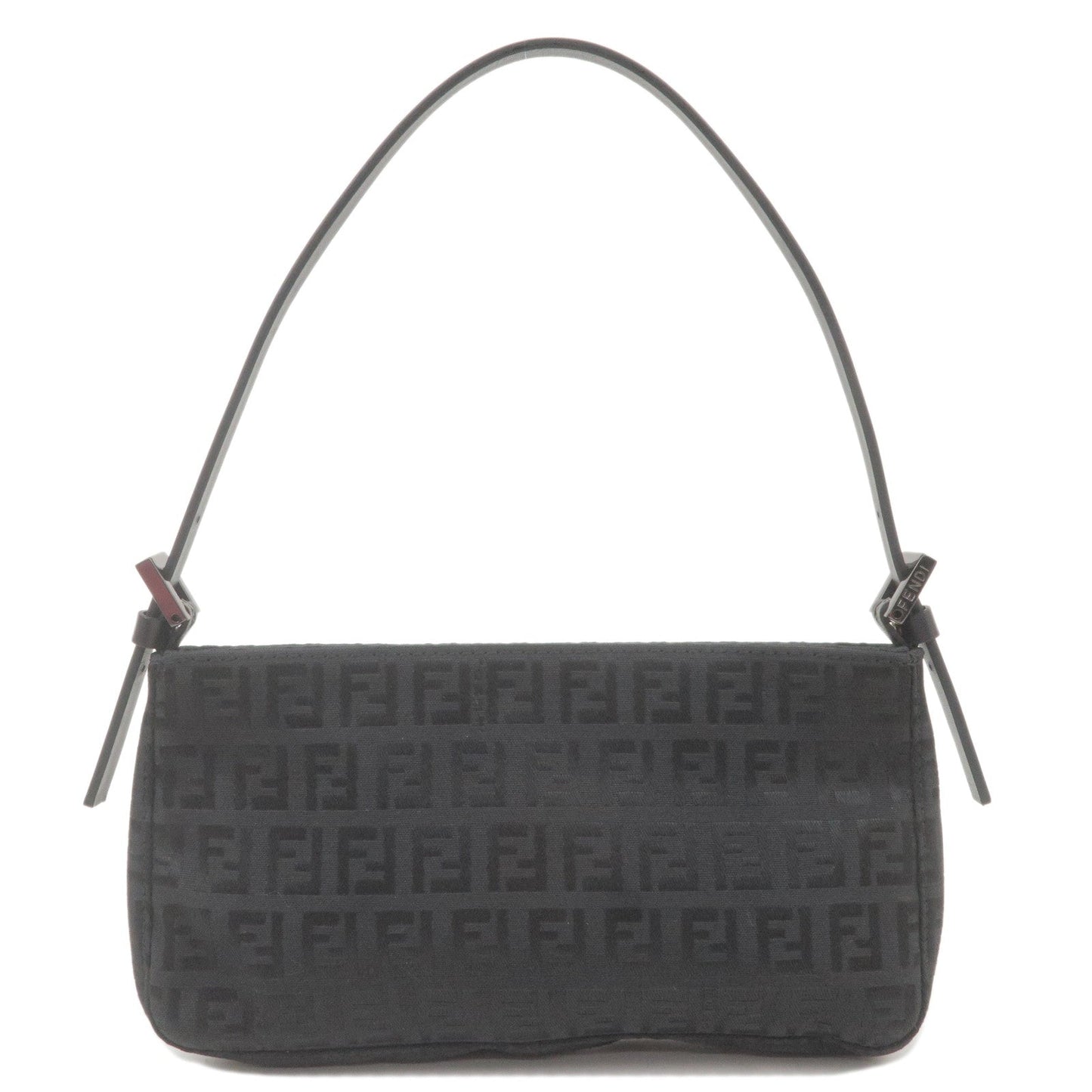 FENDI Zucchino Canvas Leather Hand Bag Pouch Black 8BR041