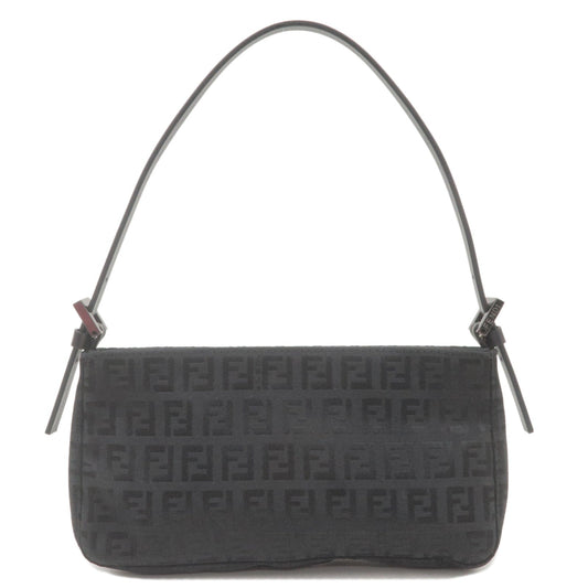 FENDI Zucchino Canvas Leather Hand Bag Pouch Black 8BR041