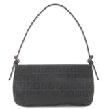 FENDI Zucchino Canvas Leather Hand Bag Pouch Black 8BR041