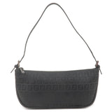 FENDI Zucchino Canvas Leather Shoulder Bag Black 8BR1444