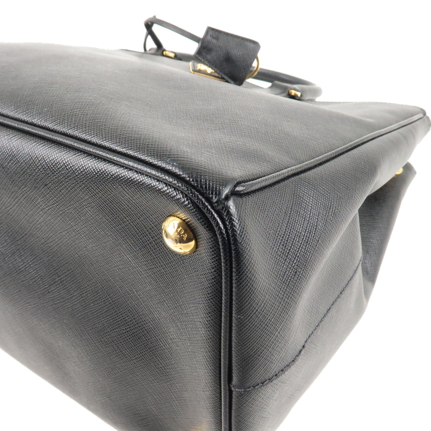 Prada Logo Leather Hand Bag Tote Bag Black BN1786