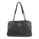 CHANEL Matelasse Lamb Skin Chain Shoulder Bag Black   Gold
