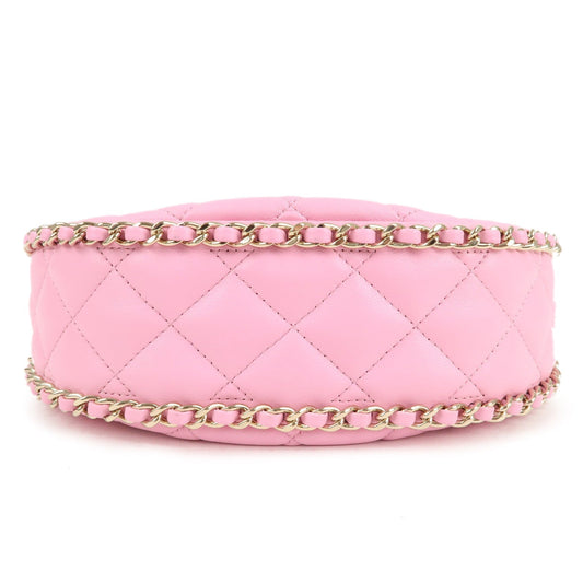 Auth CHANEL Matelasse Lamb Skin Small Hobo Shoulder Bag Pink AS3917  d F/S