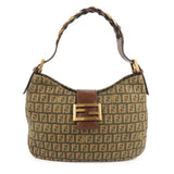 FENDI Zucchino Canvas Leather Shoulder Bag Khaki Brown 8BR036