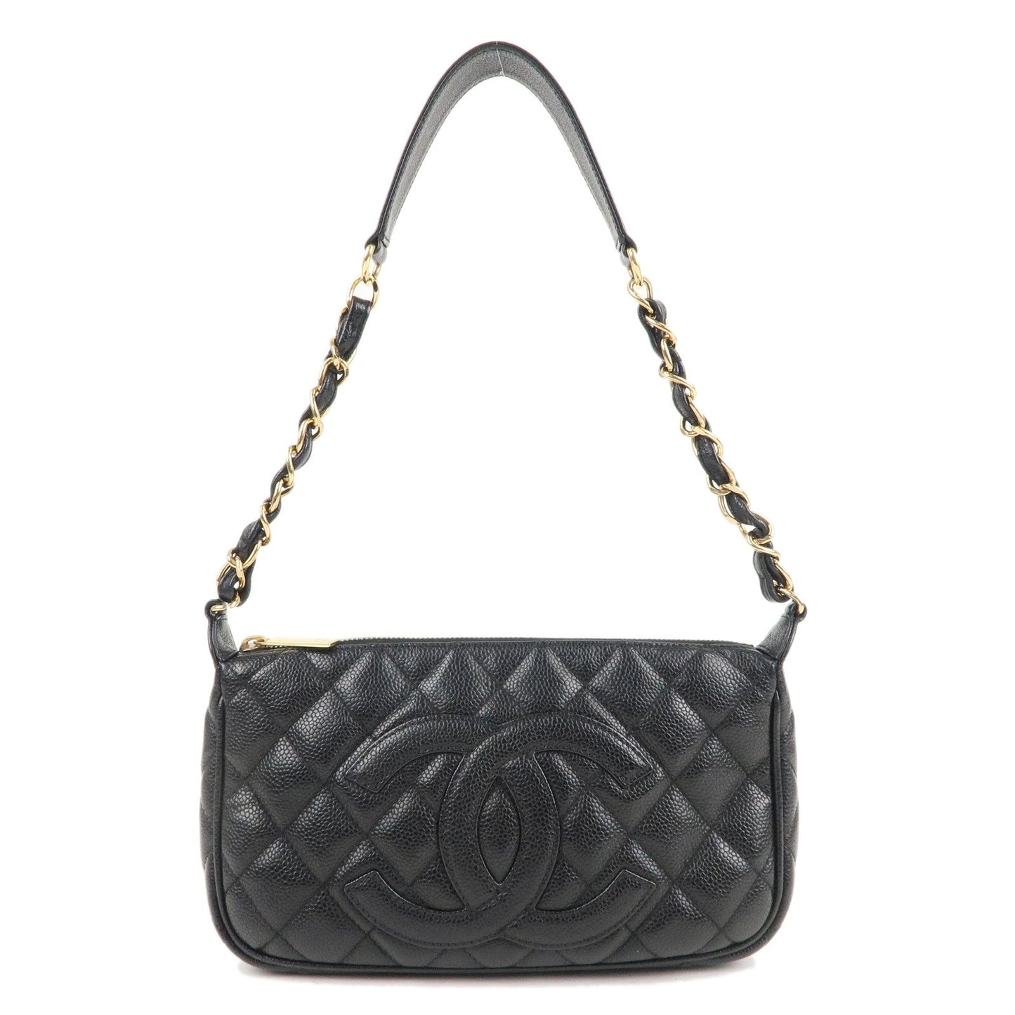 CHANEL Matelasse Caviar Skin Chain Shoulder Bag Black A22476